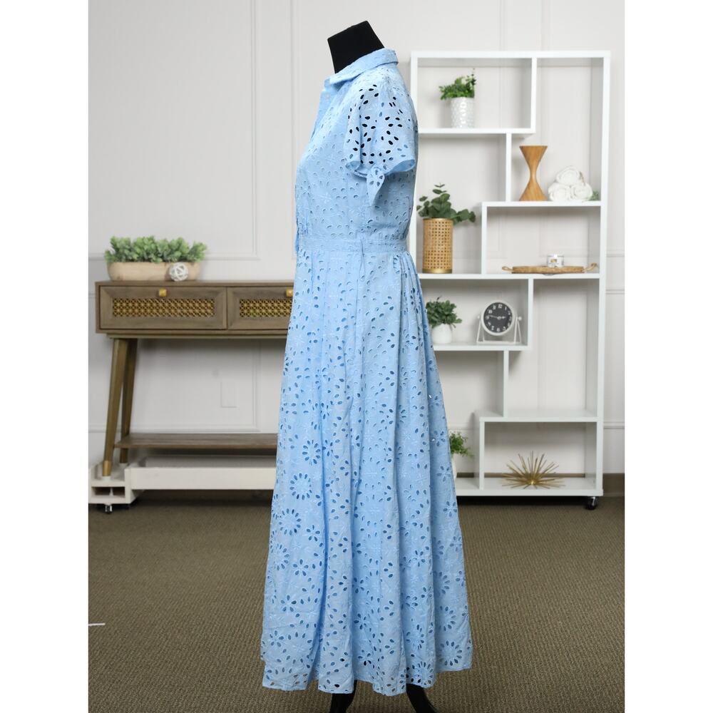 J.Crew Re-Imagined Blue Eyelet Midi Maxi Dress Button Front Cottagecore Coastal - Picture 5 of 16